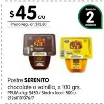 Serenito Postre chocolate o vainilla x 100grs