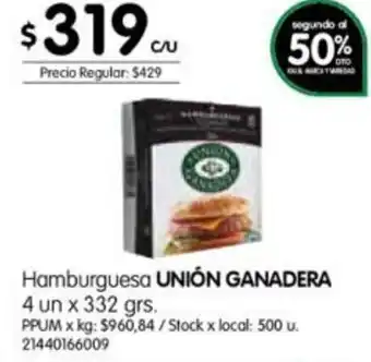 Jumbo Union Ganadera Hamburguesa 4 un x 332grs oferta