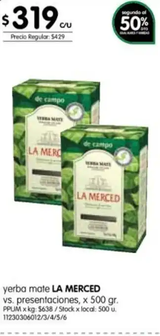 Jumbo La Merced Yerba mate x 500gr oferta