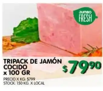 Jumbo Tripack De Jamón Cocido x 100gr oferta
