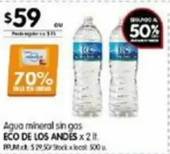 Disco Eco De Los Andes Agua Mineral sin gas x 2lt oferta