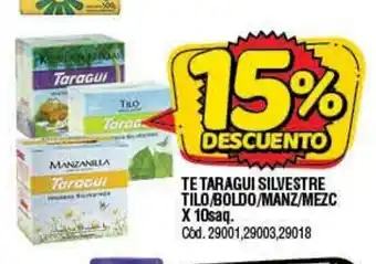 Supermercados Yaguar Te Taragui Silvestre Tilo/Boldo/Manz/Mezc x 10saq. oferta