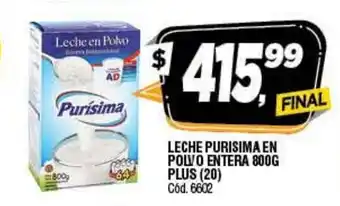 Supermercados Yaguar Purisima Leche En Polvo Entera 800g Plus (20) oferta