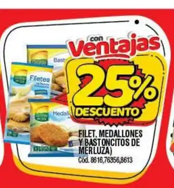 Supermercados Yaguar Filet, Medallones y Bastoncitos de Merluza oferta