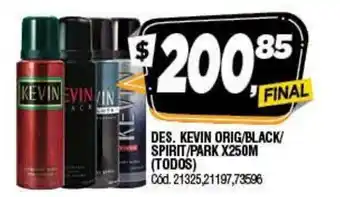 Supermercados Yaguar Kevin Desodorante Original/Black/Spirit/Park x 250m (Todos) oferta