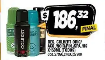 Supermercados Yaguar Colbert Desodorante Original/Acq./Noir/Pin./Spa./US x 150ml (Todos) oferta