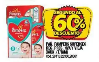 Supermercados Yaguar Pampers Pañ. Supersec Regular Pres. Nva y Vieja x 8un (T/Tam) oferta