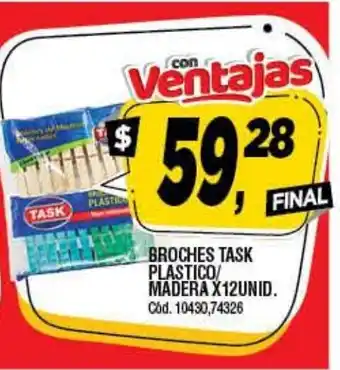 Supermercados Yaguar Task Broches Plastico/Madera x 12 Unid. oferta