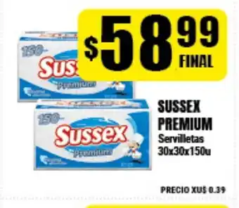 Supermayorista Vital Sussex Premium Servilletas 30x30x150u oferta