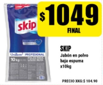 Supermayorista Vital Skip Jabón en polvo baja espuma x10kg oferta