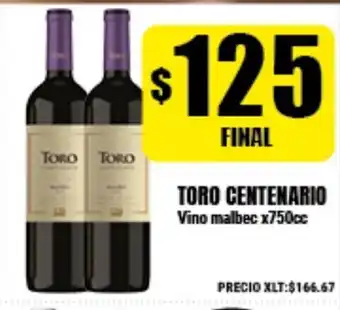 Supermayorista Vital Toro Centenario Vino malbec x750cc oferta