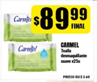 Supermayorista Vital Carmel Toalla desmaquillante suave x25u oferta