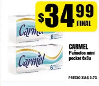 Supermayorista Vital Carmel Pañuelos mini pocket 6x8u oferta