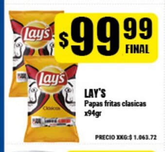 Supermayorista Vital Lay's Papas fritas clasicas x94gr oferta