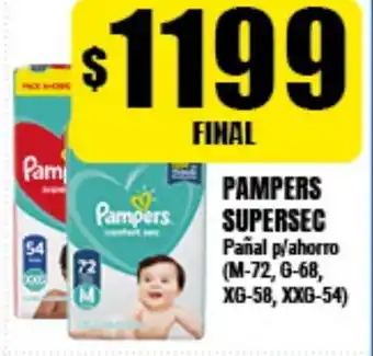 Supermayorista Vital Pampers Supersec Pañal p/ahorro (M-72, G-68, XG-58, XXG-54) oferta