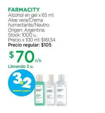 Farmacity Farmacity Alcohol En Gel X 65 Ml Aloe Vera Crema Humectante Neutro oferta