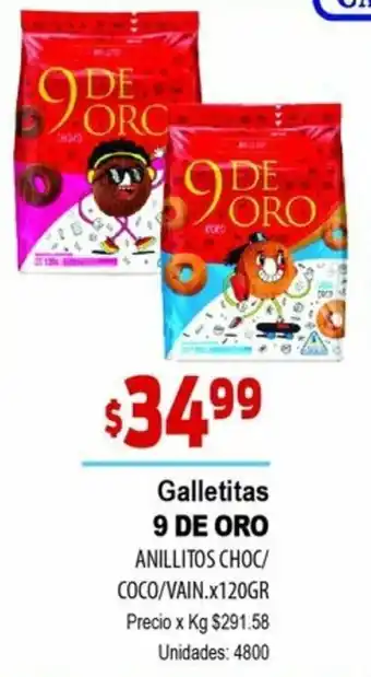 Supermercados Top 9 De Oro Galletita Anillitos Choc/Coco/Vain x 120gr oferta