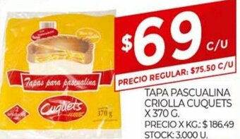 Supermercados DIA Tapa Pascualina Criolla Cuquets x 370g oferta