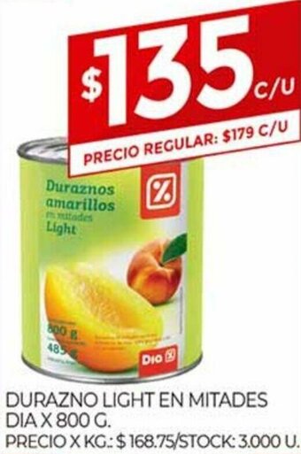 Supermercados DIA Durazno Light En Mitades Dia x 800g oferta