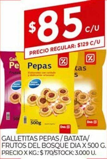 Supermercados DIA Galletitas Pepas/Batata/Frutos Del Bosque Dia x 500g oferta