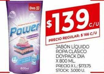 Supermercados DIA Jabon Liquido Ropa Clásico Doypack Dia x 800ml oferta