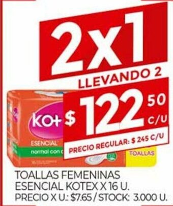 Supermercados DIA Toallas Femeninas Esencial Kotex x 16u oferta