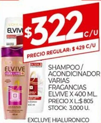 Supermercados DIA Elvive Shampoo/Acondicionador Varias Fragancias x 400ml oferta