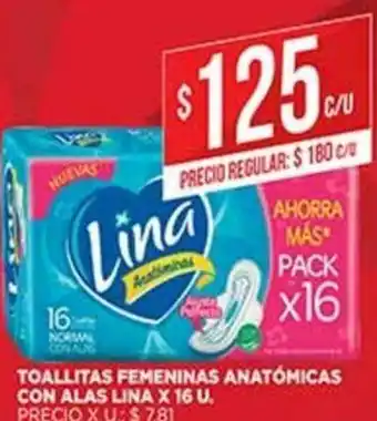 Supermercados DIA Lina Toallitas Femeninas Anatómcas x 16u oferta
