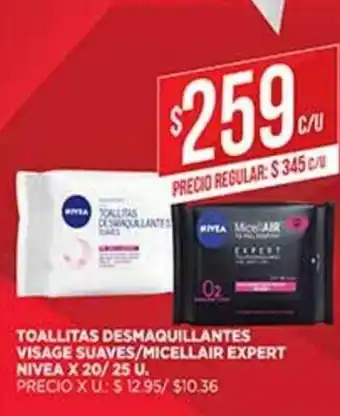 Supermercados DIA Toallitas Desmaquillantes Visage Suaves/Micellar Expert Nivea x 20/25u oferta