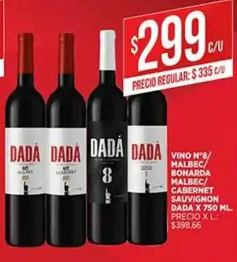 Supermercados DIA Vino N 8/Malbec Bonarda Malbec/Cabernet Sauvignon Dada x 750ml oferta