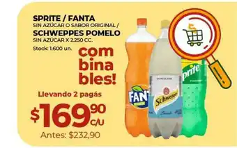 Super MAMI Sprite Fanta Sin Azucar O Sabor Original Schweppes Pomelo Sin Azucar x 2.250cc oferta