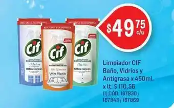 Makro Limpiador Cif Baño Vidrios Y Antigrasa x 450ml oferta