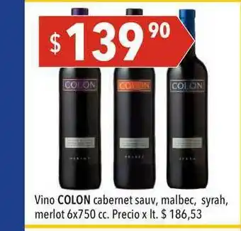 Hergo Vino Colon Cabernet Sauv Malbec Syrah Merlot 6 x750cc oferta