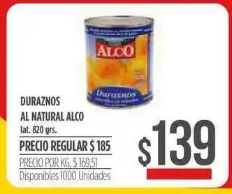 Supermercados Vea Alco Duraznos Al Natural 820grs oferta