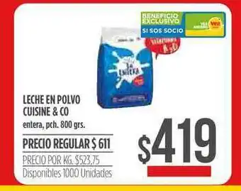 Supermercados Vea Leche En Polvo Cuisine & Co Entera 800grs oferta