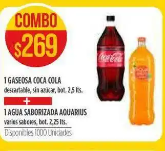 1 Gaseosa Coca Cola + 1 Agua Saborizada Aquarius Varios Sabores 2.25lts