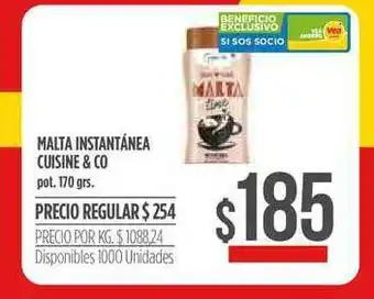 Supermercados Vea Malta Instantánea Cuisine & Co 170grs oferta