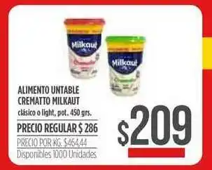 Supermercados Vea Alimento Untable Crematto Milkaut Clasico O Light 450grs oferta