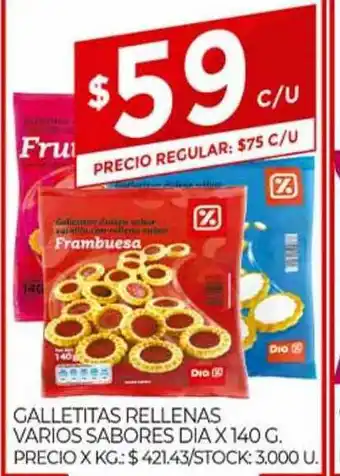Supermercados DIA Galletitas Rellenas Varios Sabores Dia x 140g oferta
