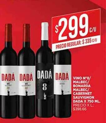 Supermercados DIA Vino N°8 Malbec Bonarda Malbec Cabernet Sauvignon Dada x 750ml oferta