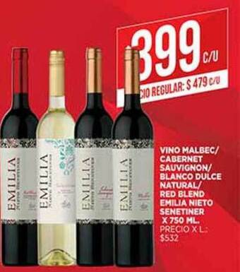Supermercados DIA Vino Malbec Cabernet Sauvignon Blanco Dulce Natural Red Blend Emilia Nieto Senetiner x 750ml oferta