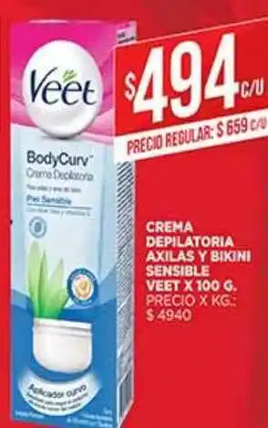 Supermercados DIA Crema Depilatoria Axilas Y Bikini Sensible Veet x 100g oferta