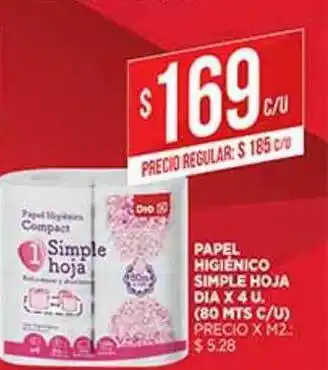 Supermercados DIA Papel Higiénico Simple Hojo Dia x 4u oferta