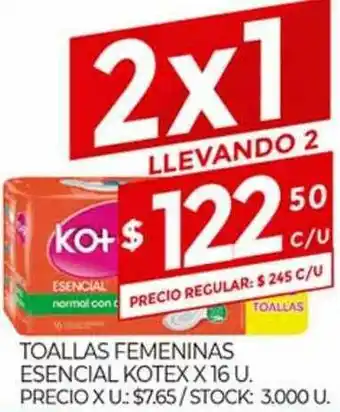 Supermercados DIA Toallas Femeninas Esencial Kotex X 16u. oferta