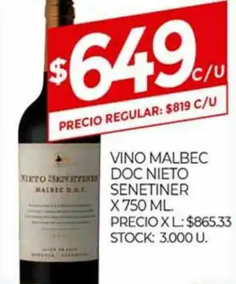 Supermercados DIA Vino Malbec Doc Nieto Senetiner x 750ml oferta