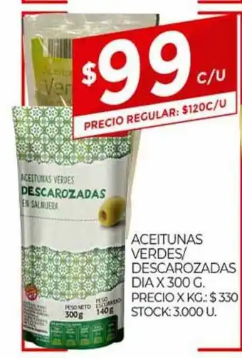 Supermercados DIA Aceitunas Verdes Descarozadas Dia x 300g oferta