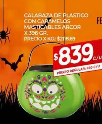 Supermercados DIA Calabaza De Plastico Con Caramelos Masticables Arcor 396g oferta