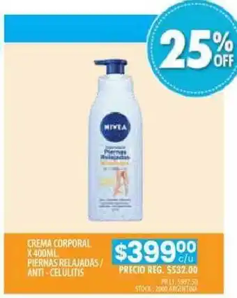 Pigmento Crema Corporal Piernas Relajadas Anti-celulitis x 400ml oferta