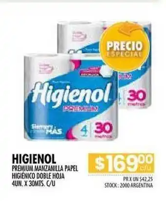 Pigmento Higienol Premium Manzanilla Papel Higiénico Doble Hoja oferta