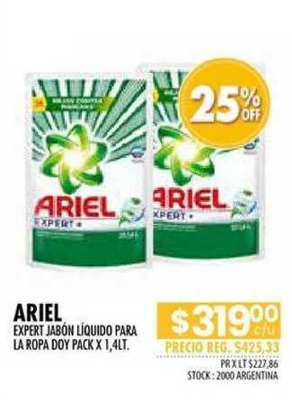 Pigmento Ariel Expert Jabón Líquido Para La Ropa Doy Pack x 1,4lt oferta